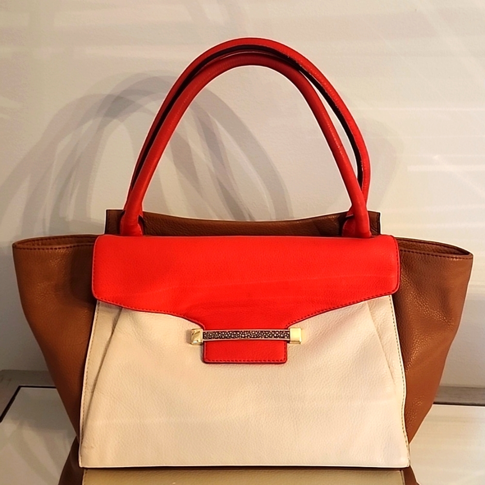 VINCE CAMUTO Leather Satchel 3 tone